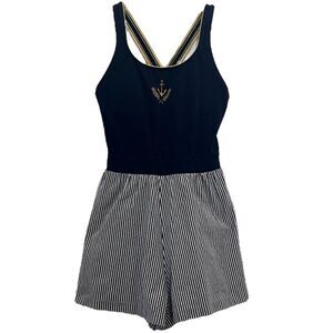 Jantzen Vtg Modest Swimsuit 12 One Piece Striped Preppy Nautical Maillot Shorts